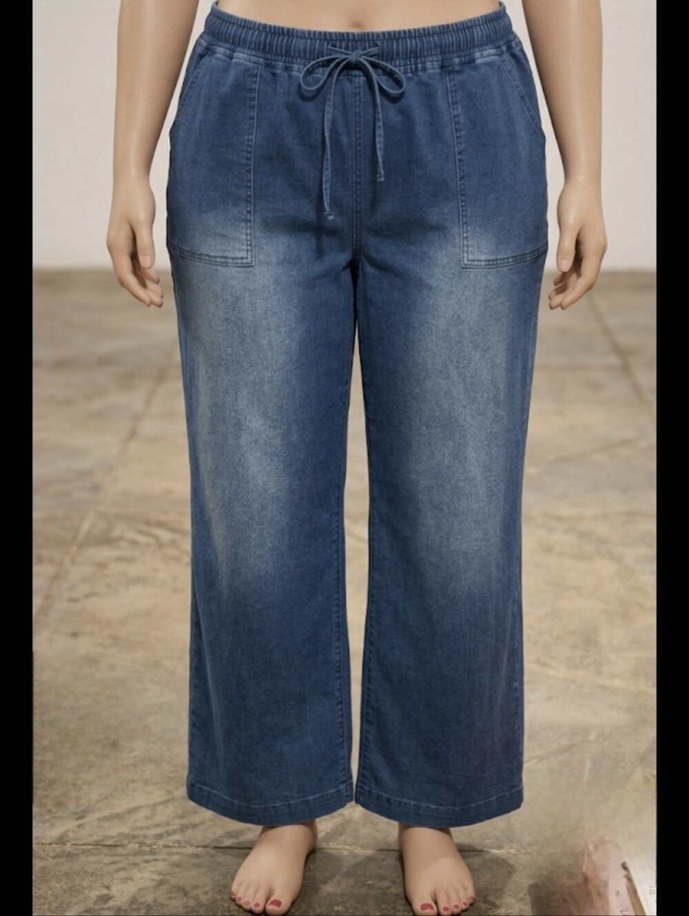 Wide Leg Pull-On Plus Size Jeans